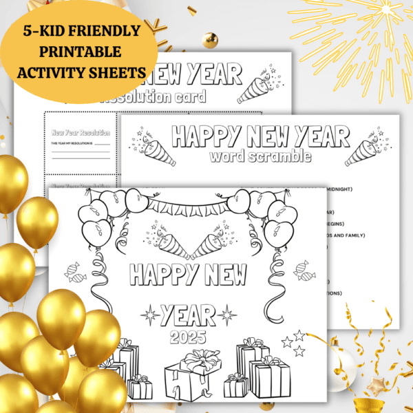 5 Kid-Friendly New Year Activity Sheets mock