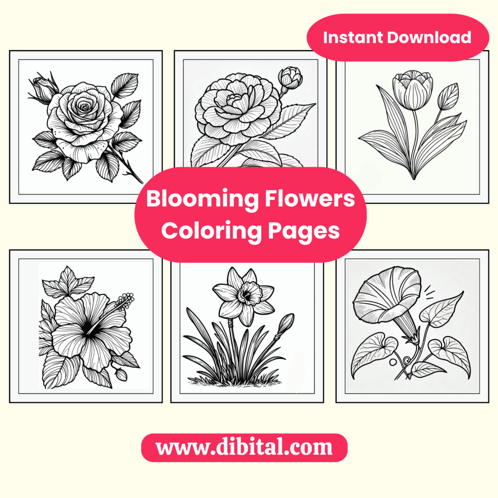 Blooming Flowers Coloring Pages - 22 Floral Designs mock