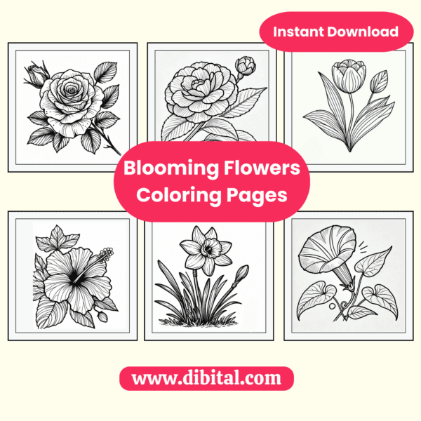 Blooming Flowers Coloring Pages - 22 Floral Designs mock