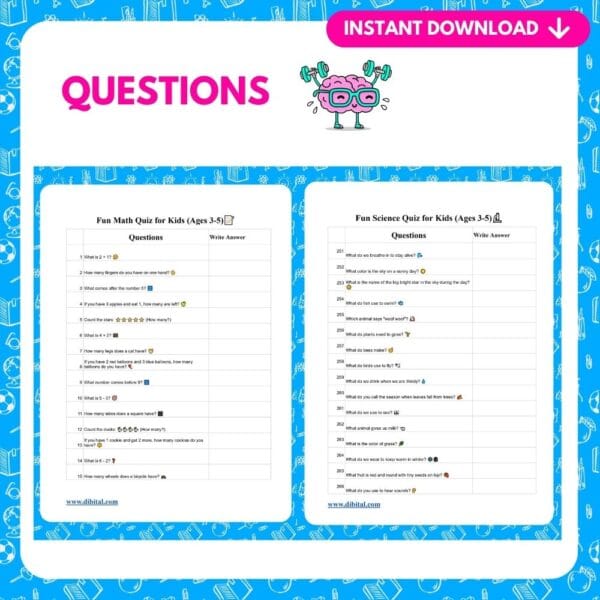 1000+ Fun Learning Questions for Kids (Ages 3-5) – Math, Science, Geography & Vocabulary Mock 2