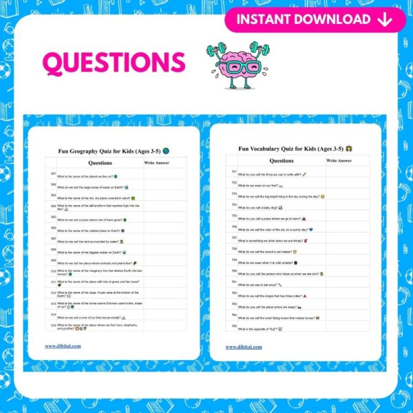 1000+ Fun Learning Questions for Kids (Ages 3-5) – Math, Science, Geography & Vocabulary Mock 3