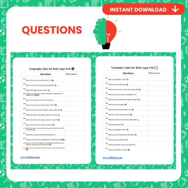 1200+ Learning Questions for Kids (Ages 6-8) – Fun & Educational PDF Mock 3