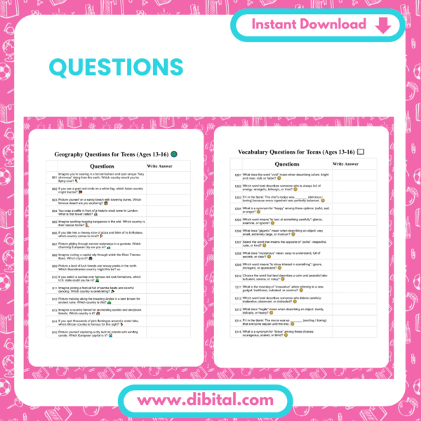 1600+ Educational Questions for Teens (Ages 13-16) – Challenging PDF Quiz Book Mock 2