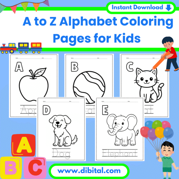 A to Z Alphabet Coloring Pages for Kids Main Mock