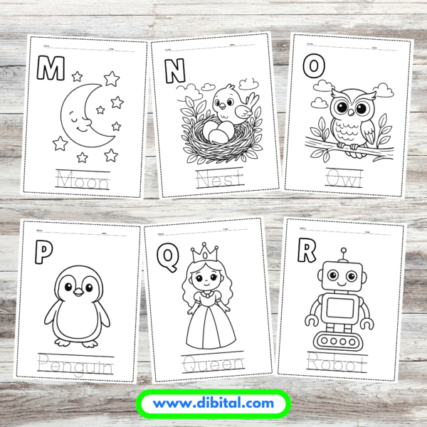 A to Z Alphabet Coloring Pages for Kids Printable Learning Pack Mock 3