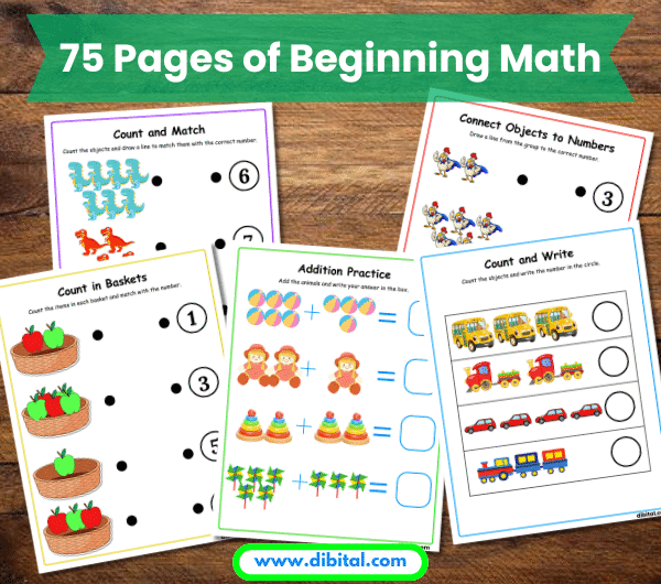 75 Pages of Beginning Math – Printable Early Learning Activities for Kids Main Mock
