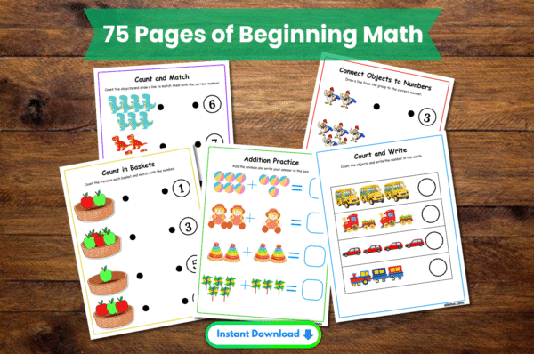 75 Pages of Beginning Math – Printable Early Learning Activities for Kids Mock up Main