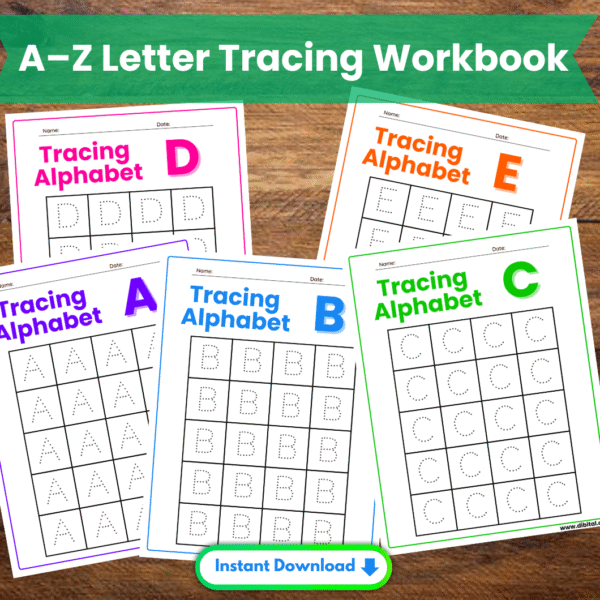 A to Z Letter Tracing Workbook – 26 Fun Printable Pages Main Mock