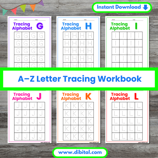 A to Z Letter Tracing Workbook – 26 Fun Printable Pages Mock 2