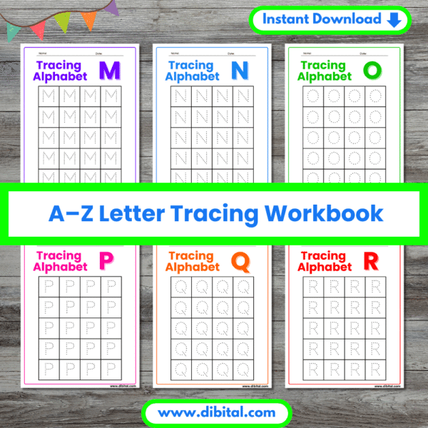 A to Z Letter Tracing Workbook – 26 Fun Printable Pages Mock 3