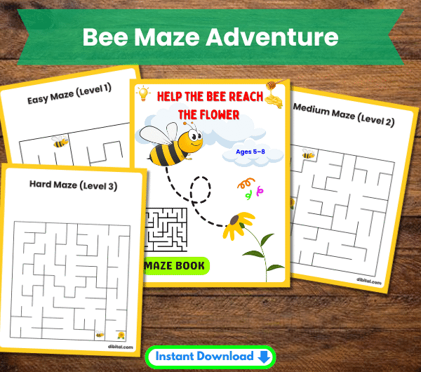 Bee Maze Adventure – Printable Maze Game for Kids Ages 5–8 Prime Mock
