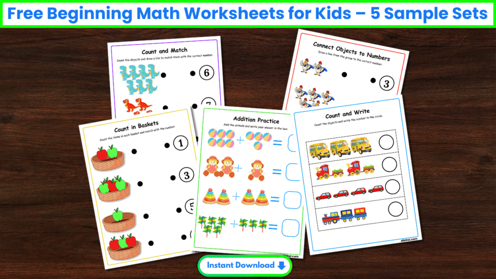 Free Beginning Math Worksheets for Kids – Download 5 Sample Sets