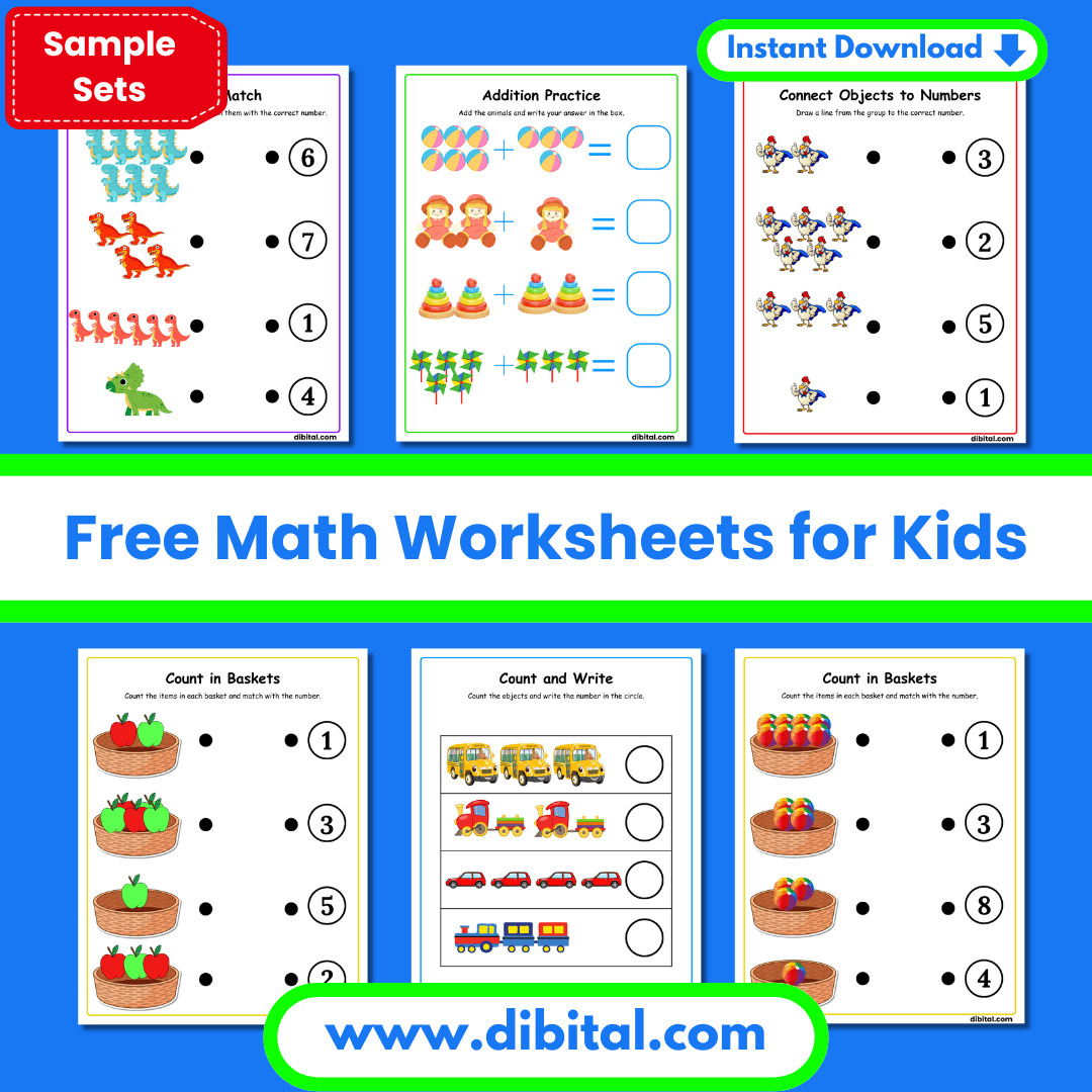 Free Sample Pages – 75 Pages of Beginning Math Worksheets for Kids Squre mock May