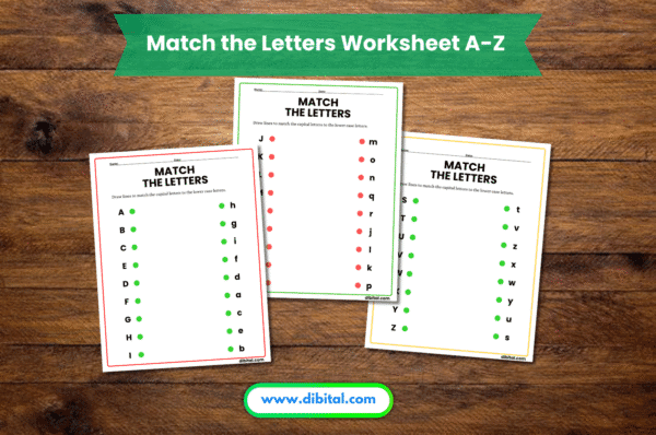 Match the Letters Worksheet A-Z Capital to Small 6 fun Printable Learning Pack Main Mock
