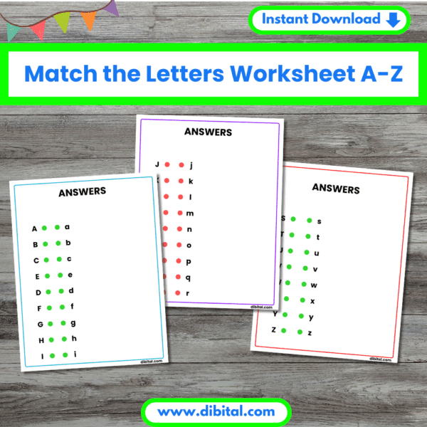Match the Letters Worksheet A-Z Capital to Small 6 fun Printable Learning Pack Mock 1