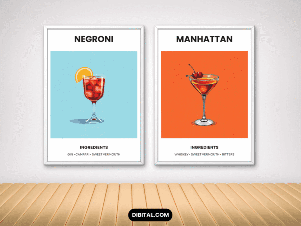 Set of 12 Cocktail Wall Art Prints Mock 1