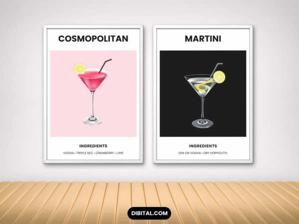 Set of 12 Cocktail Wall Art Prints Mock 2