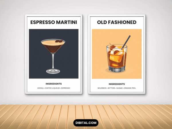 Set of 12 Cocktail Wall Art Prints Mock3