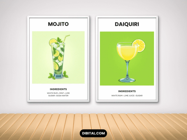 Set of 12 Cocktail Wall Art Prints Mock 4