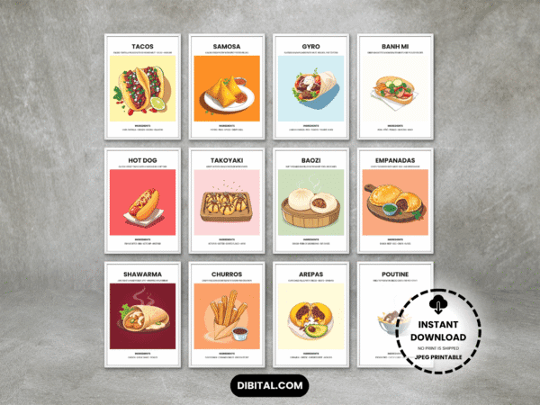 Street Foods of the World Wall Art – 12 Best Food Printable Main Mock