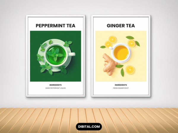 Tea Wall Art – 12 Printable Botanical Tea for Kitchen & Cafe Mock 2