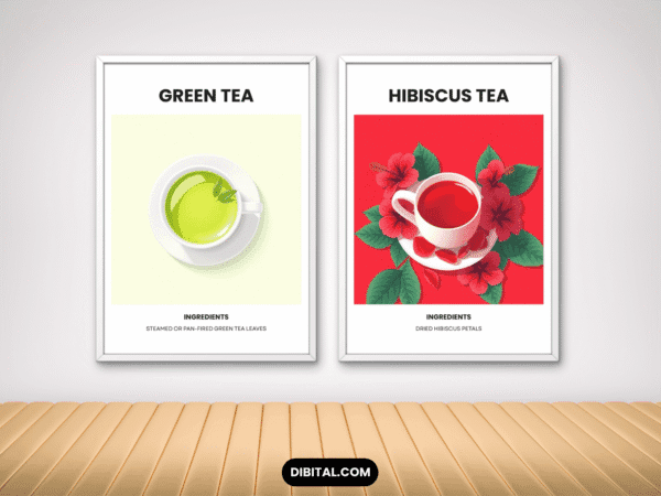 Tea Wall Art – 12 Printable Botanical Tea for Kitchen & Cafe Mock 4