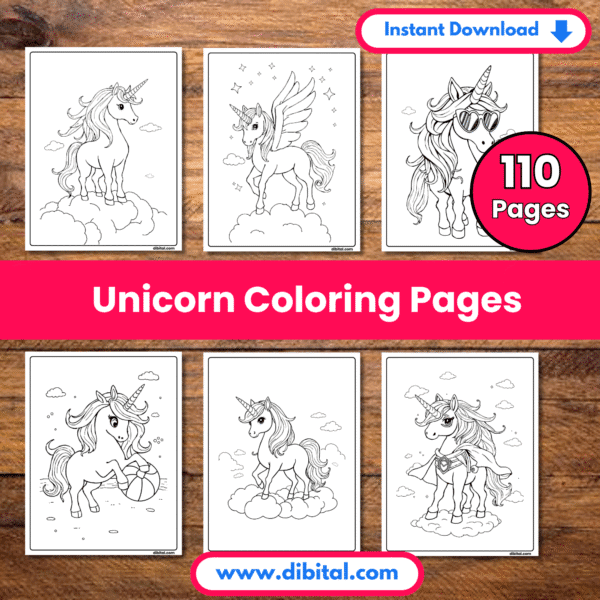 110+ Unicorn Coloring Pages for Kids – Fun Printable Bundle Mockup 1
