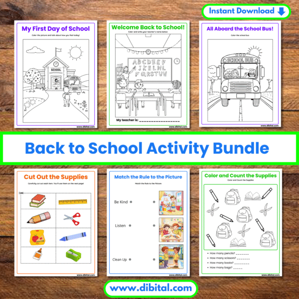 Back to School Activity Bundle – 30 Printable Pages for Preschool & Kindergarten Mock 1