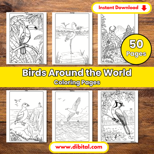 Birds Around the World – 50 Printable Coloring Pages mock 1