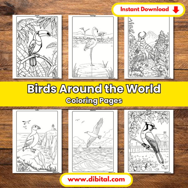 Birds Around the World – 50 Printable Coloring Pages of Global Bird Species Mockup 1
