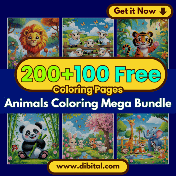 Cute Animal Coloring Pages Bundle – 300+ Printable Designs Mockup 1
