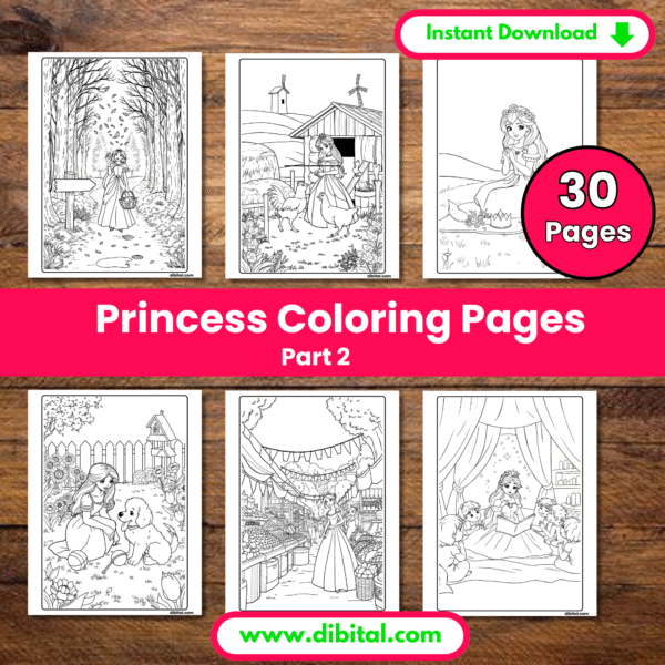 Princess Coloring Pages – 30 More Printable Designs for Kids (Part 2) mock 1