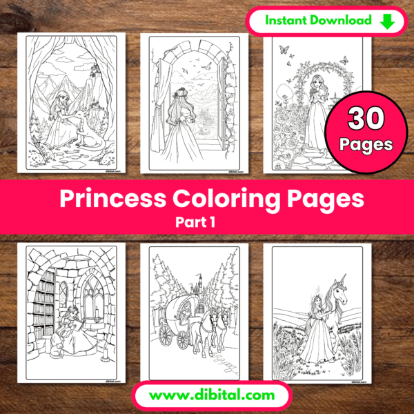 Princess Coloring Pages – 30 Printable Royal Designs for Kids (Part 1) Mock 1