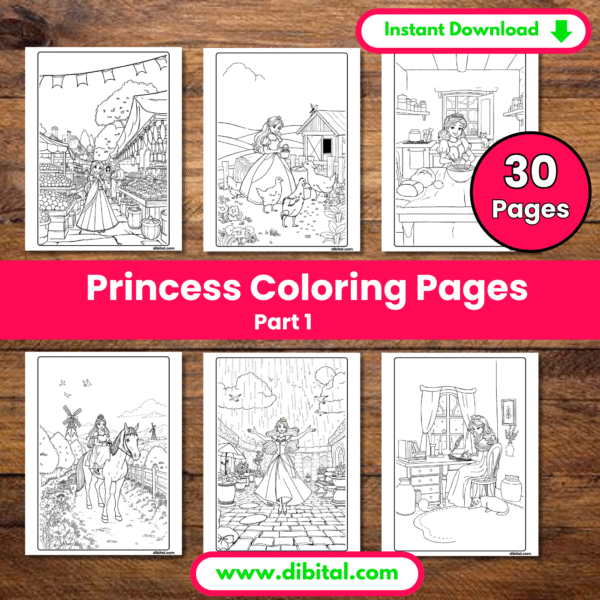 Princess Coloring Pages – 30 Printable Royal Designs for Kids (Part 1) Mock 2