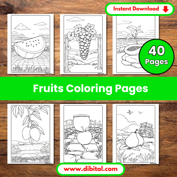 Summer Fruits Coloring Pages – 40 Printable Sheets Mockup 1