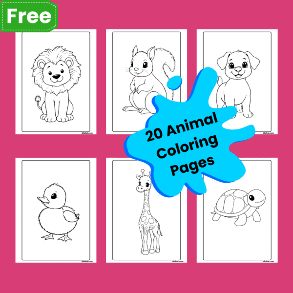 20 Free Animal coloring pages Main Mockup20 Free Animal coloring pages Main Mockup